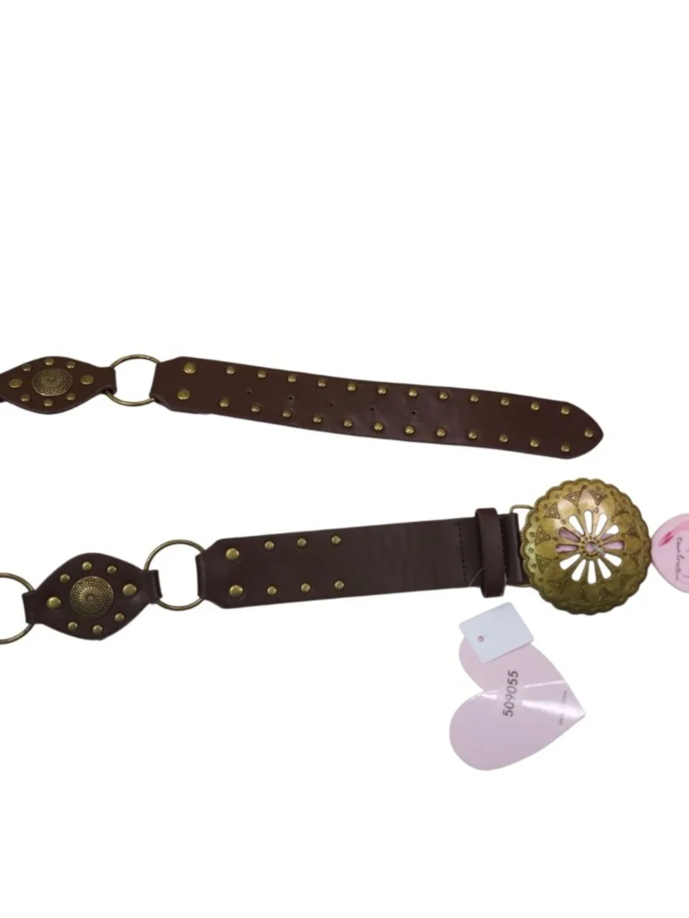 Truelove Brown Brass & Leather Belt with Brass Studs & Buckle XL 1 1/2